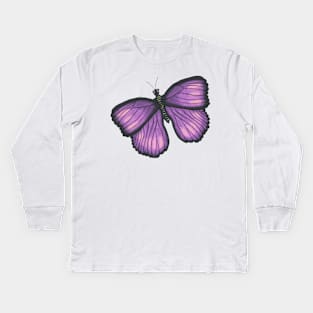 Pattern of hand drawn butterflies in purple and green Kids Long Sleeve T-Shirt